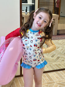 Bộ Đồ Bơi Chống Nắng in Họa Tiết Hoạt Hình Dài Tay Cho Bé Gái Quần Áo Trẻ Em Quần Áo Bơi Liền Thân Viền Lá Sen