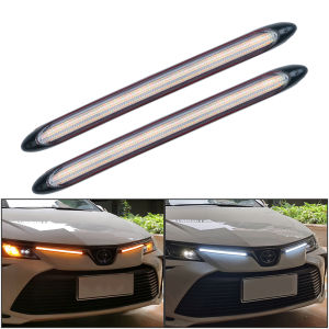 2Pcs Led Car DRL Daytime Running Lights Waterproof Auto Headlight Sequential Turn Signal Yellow Flow Day Light Decorative Lamp