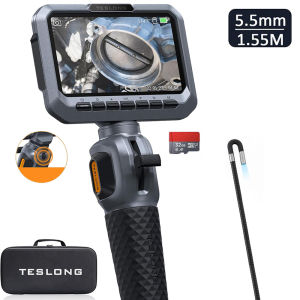 TESLONG 5.5mm Lens Two-Way 420° Articulating Borescope with 5 " Screen 1080P Steering Industrial Endoscope for Car Inspection