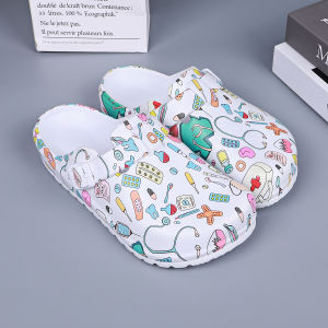 Womens Printed Indoor Sllippers Mule Clogs EVA Anti-slip Work Shoes Flat Soft Sole Adjustable Buckle Closed Toe House Slippers