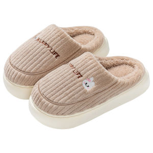 Fleece Lined Indoor Slippers for Men And Women Winter Home Use Anti Slip Warm Cotton Shoes with Fur Design Comfortable Flat Heel