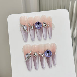 10pcs/Set False Nails Full Cover With Rhinestones Art Decoration Fake Nails Tips Manicure DIY Nail Wearing Press On Nails Plates