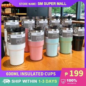 【Double Wall】600ml Thermos Tumbler Cup Stainless Steel Hot and Cold Use Vacuum Tumbler with Lid & StrawCar Water Bottle Insulated Cup Auto Accessories