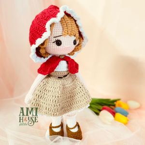 Búp bê Cô bé quàng khăn đỏ len móc 22-27cm – Đồ chơi handmade cho bé gái – An toàn – Đáng yêu – Ami House