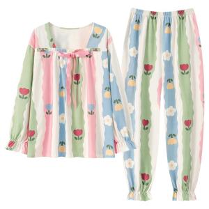 MiiOW | Pure Cotton Summer Long Sleeve Sleepwear Womens Home Clothes Set With Chest Pad Cat Person Sweet Cute Style Comfortable Fit