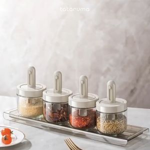 Toples Tempat Wadah Bumbu Jar Kaca dengan Sneodk FREE STICKER TATARUMA CHOMI SPOON