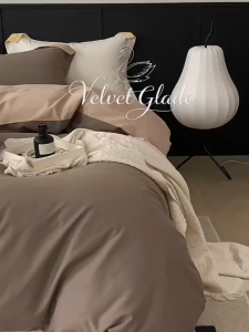 980TC Bedsheet With Quilt Cover Set AB Style Solid Color Fitted Sheet Super Single/Queen/King Size