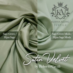 Kain Satin Velvet Silk by Roberto Cavali SAGE GREEN HOT Satin Bridesmaid Bahan Puring Gaun Meter dan 0.5 Meter Lebar 150cm