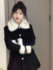 Fujia Qianjin Woolen Outwear Female Fall and Winter Oversize Sweet Spicy Preppy Style Fancy Thickened Princess Dress