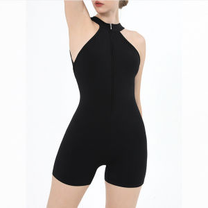 Fitness Dance One-Piece Suit Zipper Back Sports Vest with Chest Pad Nude Feeling Hip-Lifting Quick-Dry Yoga Clothes