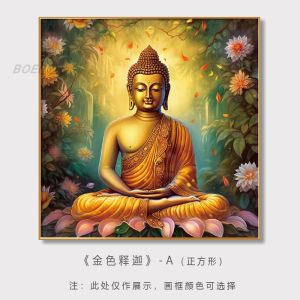 Chinese Zen Style Buddha Statue Wall Art Yoga Studio Health Care Center Tea Room Decorative Painting Modern Minimalist Design