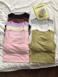 เสื้อกั๊กสปอร์ตแขนกุดทรงสลิมฟิตสำหรับผู้หญิงในช่วงฤดูร้อน เสื้อชั้นในลำลองสไตล์เรียบง่ายสำหรับการเต้นรำเผ็ดร้อน