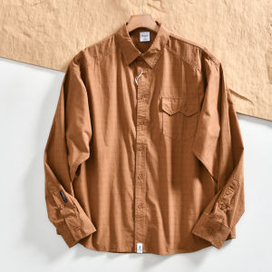 Designer Long Sleeve Mens Cotton Flannel Shirt Washed Pure Cotton Japanese Style Workwear Casual Shirt Autumn Season