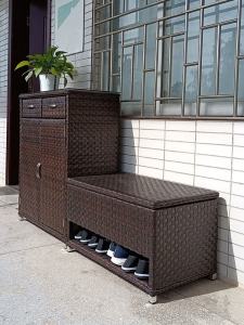 Outdoor Waterproof Wicker Storage Cabinet Balcony Seatable Shoe Bench Weather Resistant Multifunctional Modern Simple Style