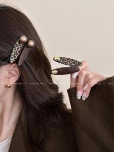 Korean Style round Bead Leopard Print Hair Clips Women Side Bangs Barrette Hair Accessories Fashionable Retro Feelings
