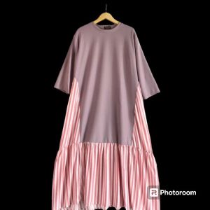 gamis knit kombinasi rayon motif trendi