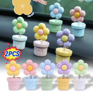 2PCS Swaying Sunflower Car Ornaments Simulation Pot Plant Shake Head Car Center Console Decorations Fresh Small Flower Pot Cute Pendant