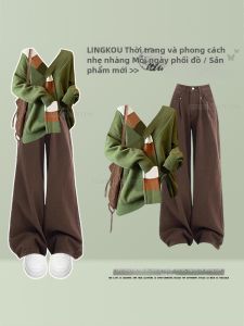 NUMEN BUTTON | Large Size Knit V-neck Set Fresh and Elegant