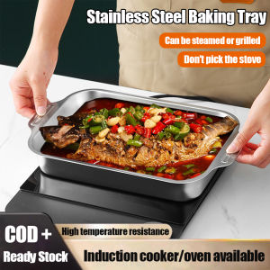 กระทะอาหารทะเลกุ้งมังกรถาดอบเค้กสี่เหลี่ยมสำหรับใช้ในครัวเรือนกระทะปลาย่างความจุมากจานอาหารสแตนเลส