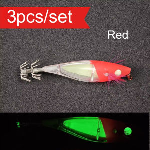 Ackibbik 3pcs/set Horizontal Squid Jig Egi Set 9.5cm Luminous Wood Shrimp Squid Lure UV Glow Octopus Cuttlefish Saltwater Tackle