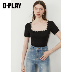 D-PLAY | Áo Thun Cao Cấp Màu Đen Phong Cách Có Sắc Mẫu Châu