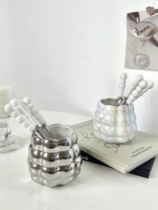 For Home Fruit Fork Set 304 Stainless Steel Fruit Toothpick Small Spoon Storage Tank Ceramic Cute Accessible Luxury Dessert Fork