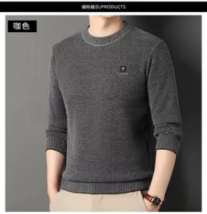 Áo Len Dệt Kim Dày Lót Lông Chồn Pierre Cardin Cổ Tròn Thời Trang Mùa Đông Cho Nam Áo Khoác Ngoài Thường Ngày Màu Trơn