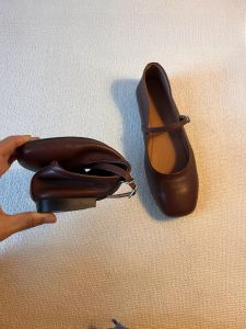 Handmade Genuine Leather Retro Square Head Mary Jane Shoes Womens New One-Strap Soft Leather Grandmother Versatile Flat Heel