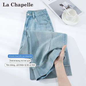 La Chapelle | Quần Jeans Tencel Mầu Xanh Nhạt Dáng Rộng 9 Phân cho Nữ Mùa Hè
