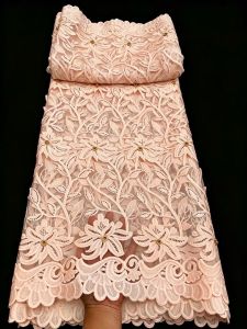 African Guipure Cord Lace Fabrics 2026 High Quality Nigerian French Milk Silk Lace Fabrics 5 Yards for Wedding Asoebi Dress Sew