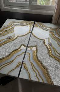 “Silver Storm”2pcs 91x46cm Epoxy Resin Painting with Remote Control Backlights