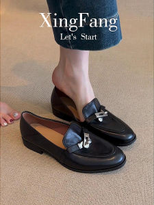 Retro Leather Loafers Flat Bottomed Commuter Shoes Easy to Wear round Toe Low Heel Rubber Outsole Comfortable Fashion Footwear