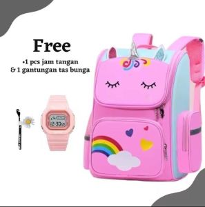 Tas ransel sekolah anak TK SD motif unicorn free jam tangan gantungan tas bunga tas sekolah tas ransel