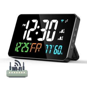 Đồng Hồ Treo Tường Kỹ Thuật Số WiFi Thông Minh Hiển Thị Nhiệt Độ Độ Ẩm Đèn LED 4 Cấp Độ Sáng Có Chức Năng Báo Thức Dùng Trang Trí Nhà Cửa