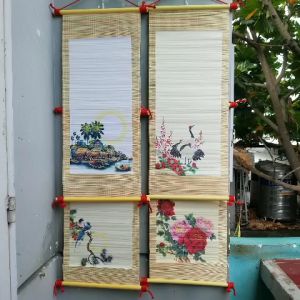 Bộ 4 mành tre viết thư pháp  kích thước 30cm x 70cm.