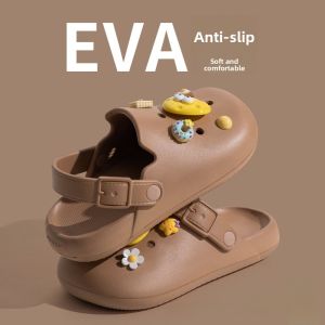 Womens Thick Bottom Clog Shoes Summer Outdoor Wear Anti-Slip Beach Head Covering Pregnant Women Clogs Comfortable Home Slippers