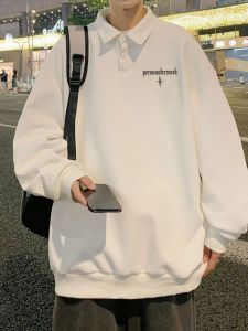 American Lapel Polo Sweatshirt Mens Autumn Youth Fancy Casual Easiest for Match Niche Style Bottoming Shirt Tops Fashion