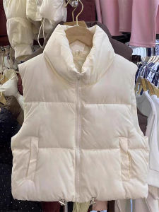 เสื้อกั๊กขนเป็ดแบบสั้นสำหรับผู้หญิง ฤดูหนาว 2025 อบอุ่น แฟชั่น เสื้อคลุมกันหนาว แขนสั้น ผ้าฝ้าย โพลีเอสเตอร์ ขนสัตว์ ขนสัตว์