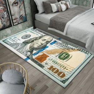 VIKAMA Dollar Bill Print Area Rug Money Pattern Floor Mat Non Slip Easy To Clean Carpet For Bedroom Living Room Home Decor