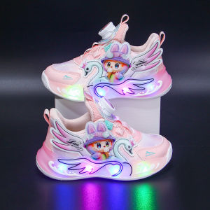Girls Running Shoes Childrens Sport Shoes Luminescent Anti-Slip Bottom Casual Low Top EVA Midsole Rotating Buckle Closure