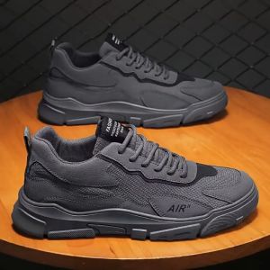 Breathable Mesh Upper Fashion Low Cut Sports Shoes Laced-Up Korean Trendy Black Sneakers For Men