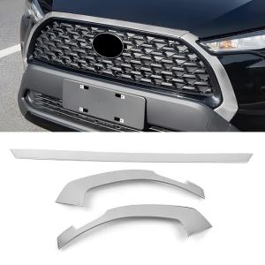 For Toyota Corolla Cross XG10 2021-2023 2024 2025 Stainless Car Front Bumper Center Grill Decor Frame Cover Logo Trim Stickers