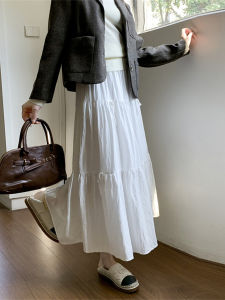 High Waist Pleated Skirt Womens Autumn New Style Cake Skirt Slimming Long Skirt Commute Korean Style A-Line Pure Color
