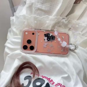 Sanrio | Ốp Điện Thoại Sanrio Hello Kitty Angel Demon Dễ Thương Hoạt Hình Hình Nơ Dành Cho iPhone 17/16/15/13/14 Pro Max Kèm Dây Đeo Chất Liệu TPU Mềm Chống Sốc