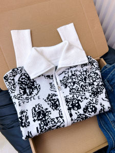 QINGNAER | Korean Style Black and White Jacquard Knit Sweater Loose Fit