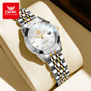 OPK Womens Original 100% Authentic Fashion Simple Calendar Dial Stainless Steel Strap Waterproof Casual Korean Womens Watch