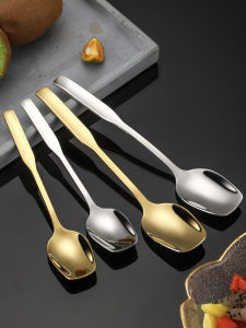 Thìa Bằng Thép Không Gỉ Cấp Thực Phẩm 304 Dài Dùng Cho Gia Đình Người Lớn Và Trẻ Em Thìa Ăn Súp Đầu Vuông Kem Dâu Tây