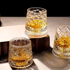 280ml Creative Rotating Whiskey Glass Cup Bar Glass Trapezoidal Wine Glass Mugs High Volume