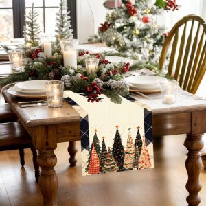 Christmas Tree Pattern Table Runner Festive Home Decor Durable & Washable
