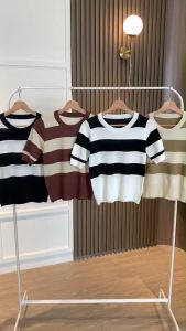 BL20819 Big Stripe Mid Sleeve Knit Top